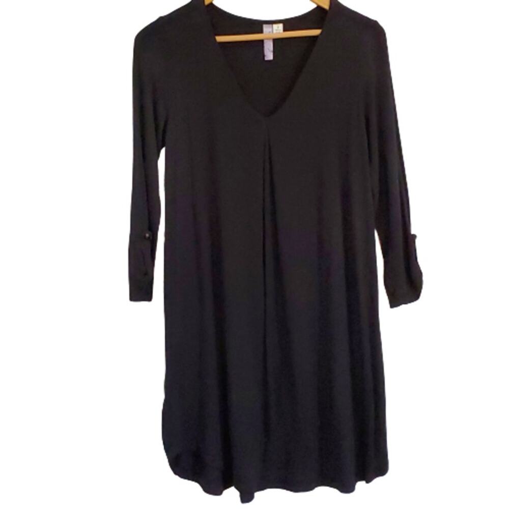 Alya Black Soft Long Sleeve V-Neck Dress Small